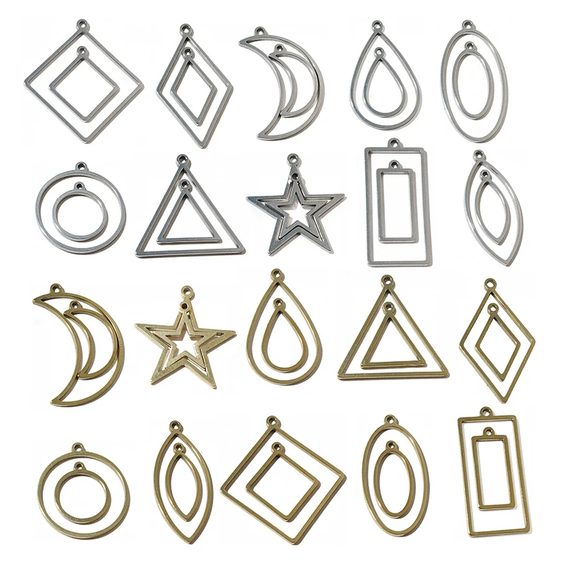 20 Stück Mond Stern Tropfen Geometrische Charms Anhänger Edelstahl Bezels Hohl Rahmen Form Anhänger DIY Schmuck Herstellung Zubehör