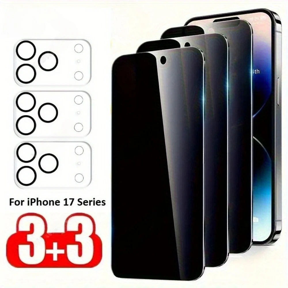 

Защитные пленки для экрана 6-в-1 + пленка для объектива для iPhone 13,14,15,16,17 Pro Max, 16 Plus, 16e, воздушная, простая установка, устойчивая к царапинам