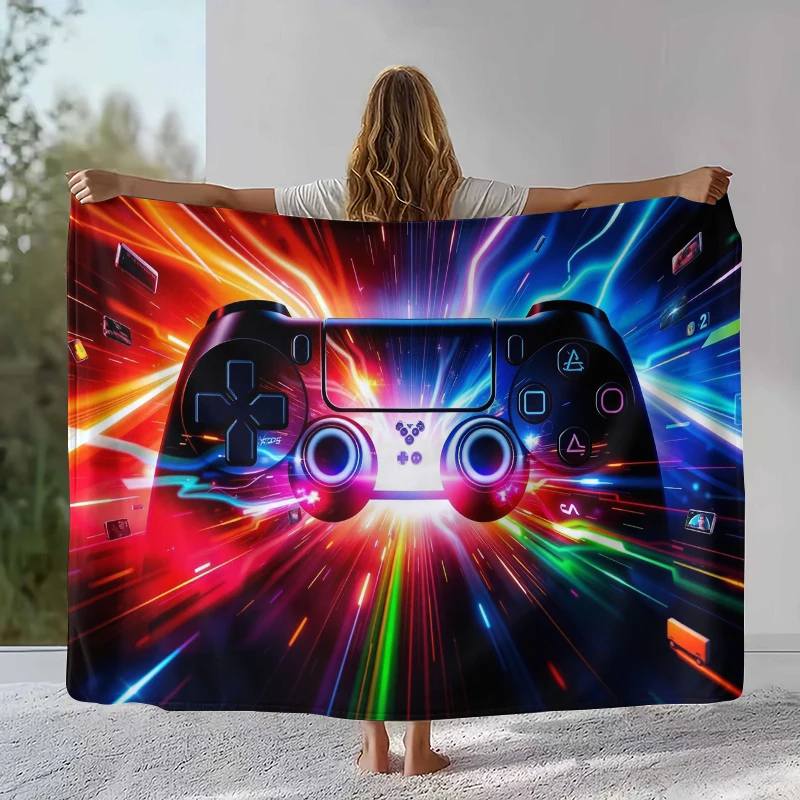Cartoon Game Gamer Zone Controller Logo Flannel Blanket,Ultra Soft Warm Plush Throw for Home Bedroom Bed Sofa Cover Picnic gift