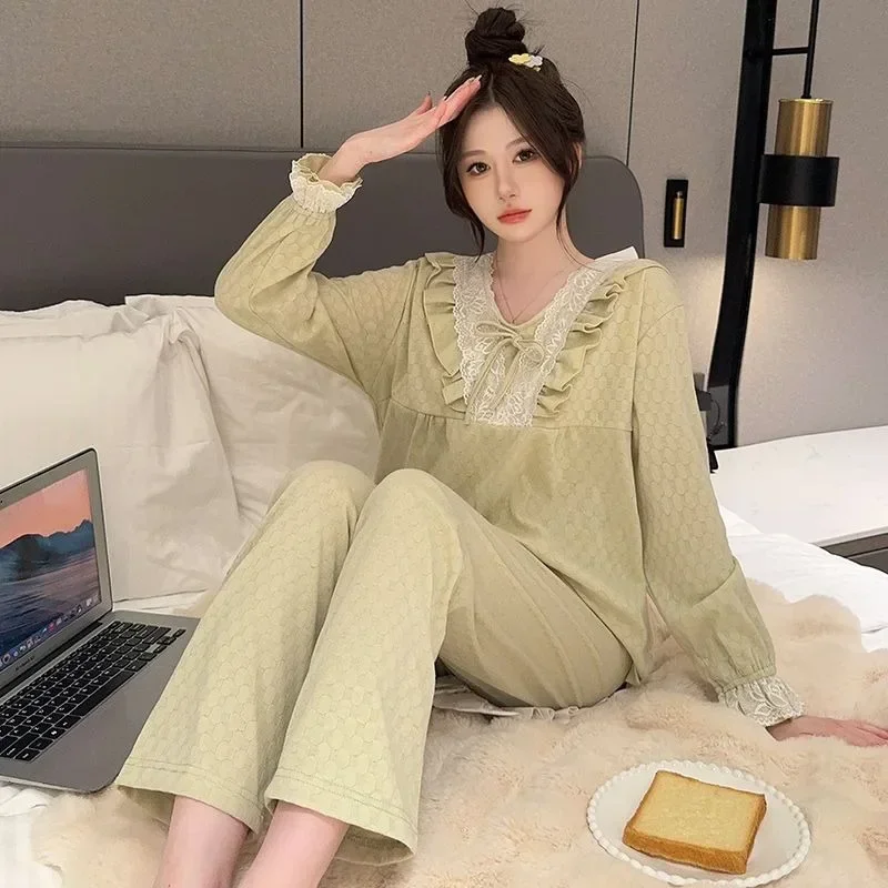 New Spring and Autumn Cotton Long Sleeve Plus 105KG Outside To Wear A High-grade Sense of Home Wear Set Sleepwear Pajama Woman