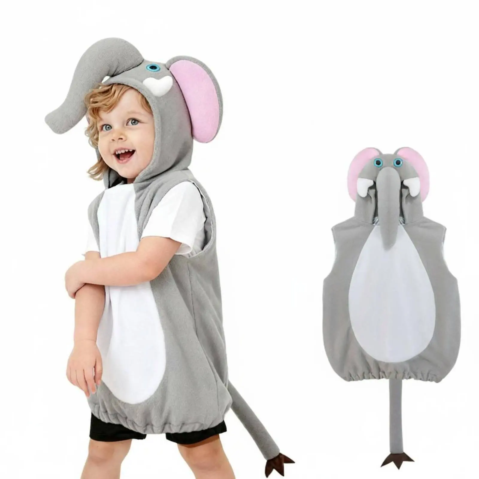 Elephant Costume Reusable Kids Elephant Dress-up Outfit Creature Jumpsuit Cute Hooded Design Children's Clothing Arctic Fleece