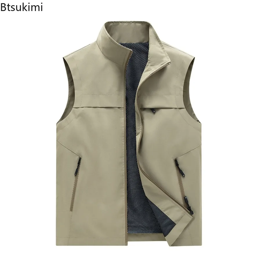 Spring Summer Vests Men's Breathable Work Vest Outdoor Casual Sleeveless Zip Vest Jacket Male Hunting Camping Fishing Waistcoats