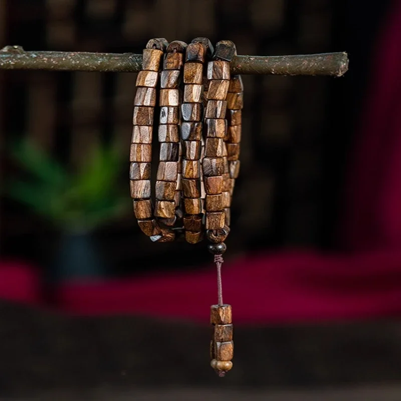

Agarwood bracelet women's men's conformal hand multi-loop chain wooden straight cut bracelet