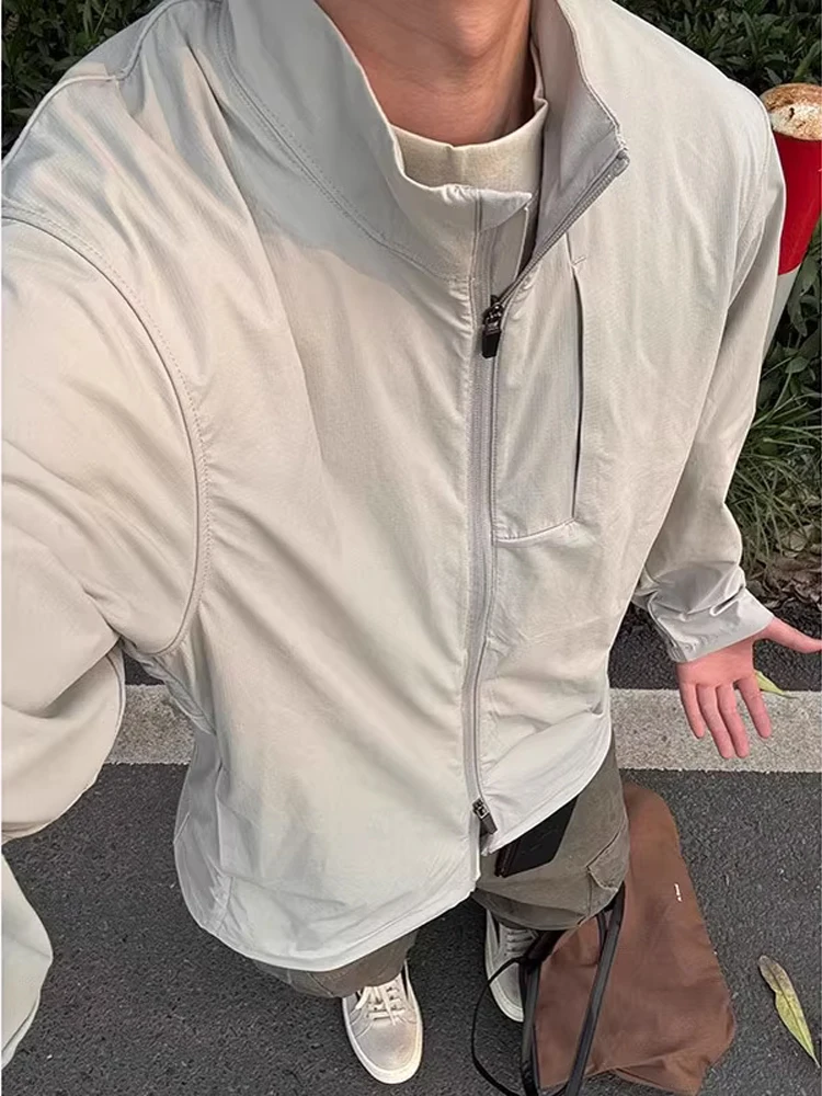 Quick Dry Ice Silk Men's Summer Thin Outdoor Stand Collar Sun Protection Clothing Functional Three Proof Jacket Loose Fit Style