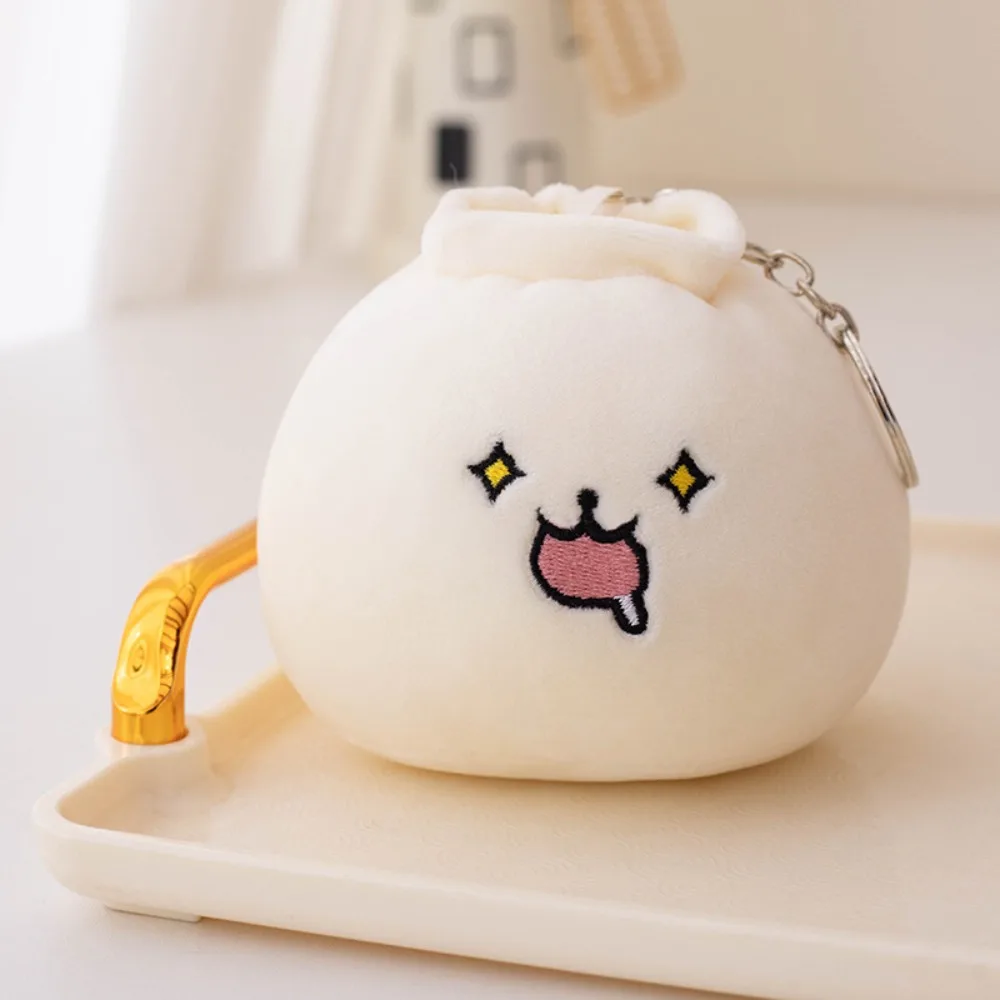 

Chinese Soft Dolls Rice Bao Plush Face Food Key Holder Steamed Stuffed Bun Cartoon Keyring Plush Dumplings Keychain Hanging Doll