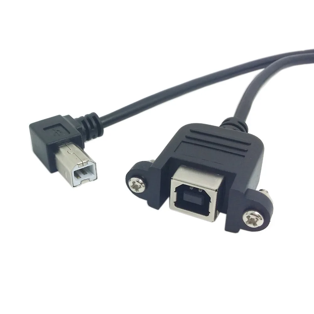CY 1M 0.5M Right Angled USB B Male to Female Extension Cable with Screws for Panel Mount