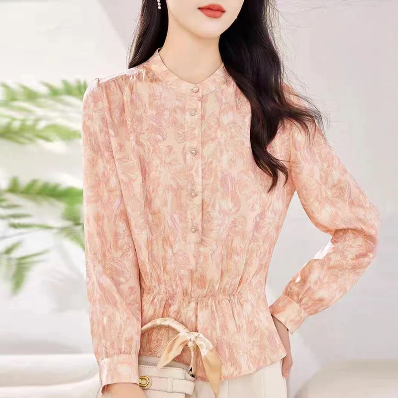 

New Elegant Shirts Vintage Blouses for Women Long Sleeve Real Silk Women's Shirt Spring Autumn Fashion Blouse Loose Tops