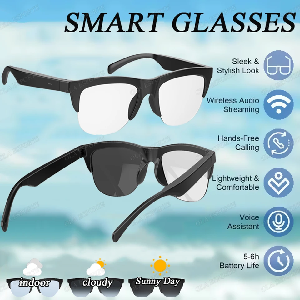

2026 Smart Sunglasses Photosensitive Color Change Glasses BT Call Outdoor Sports Headphones HIFI Blue Light Waterproof Anti-UV