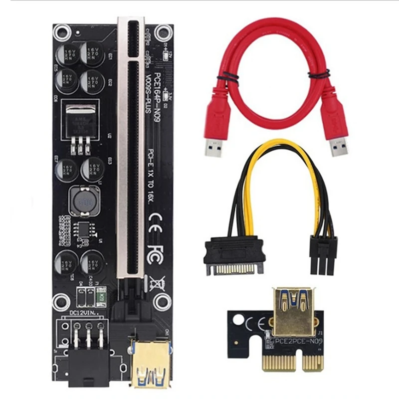 009S Plus Riser Card VER009S PCIE PCI-E PCI Express X16 GPU 6In Adapter Card 1X 16X Extender USB 3.0 Cable