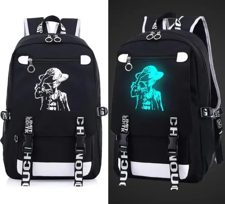 Japan One Piece Monkey D. Luffy Straw Hat Backpack Rucksack Bag School Travel Book Bags Mochila Anime Gift Glow in the Dark