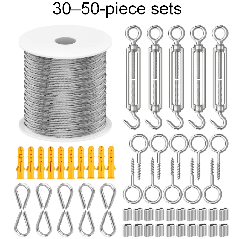 2mm Climbing Plant Garden Wire, 50m Heavy-Duty 304 Stainless Steel Cable Rope Kit with M5 Screw-On Wire Tensioner