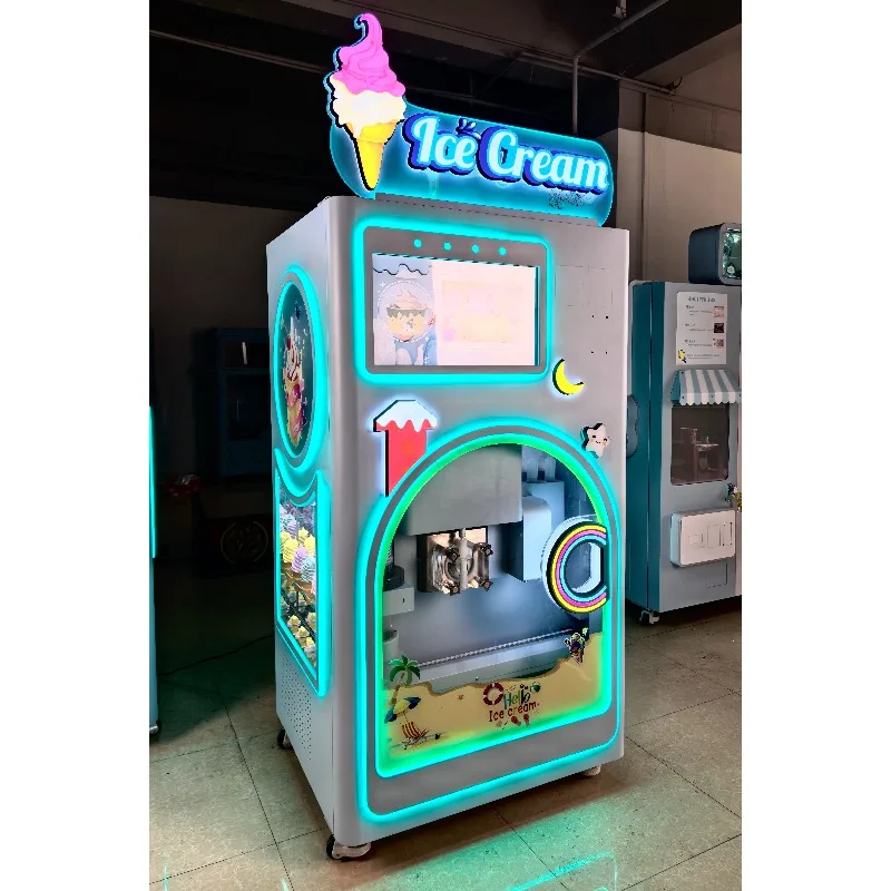 Fully Automatic Intelligent Self-service Vending Machine for Ice Cream Making Dispensing Cone Ice Cream Amusement Park