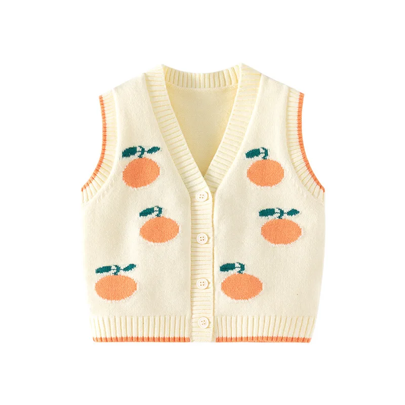 Spring Autumn Little Girls Vest Tangerine Knitted Jacquard Striped Baby Girls Waistwear Cotton Elastic Hem Toddler Girl Knitwear