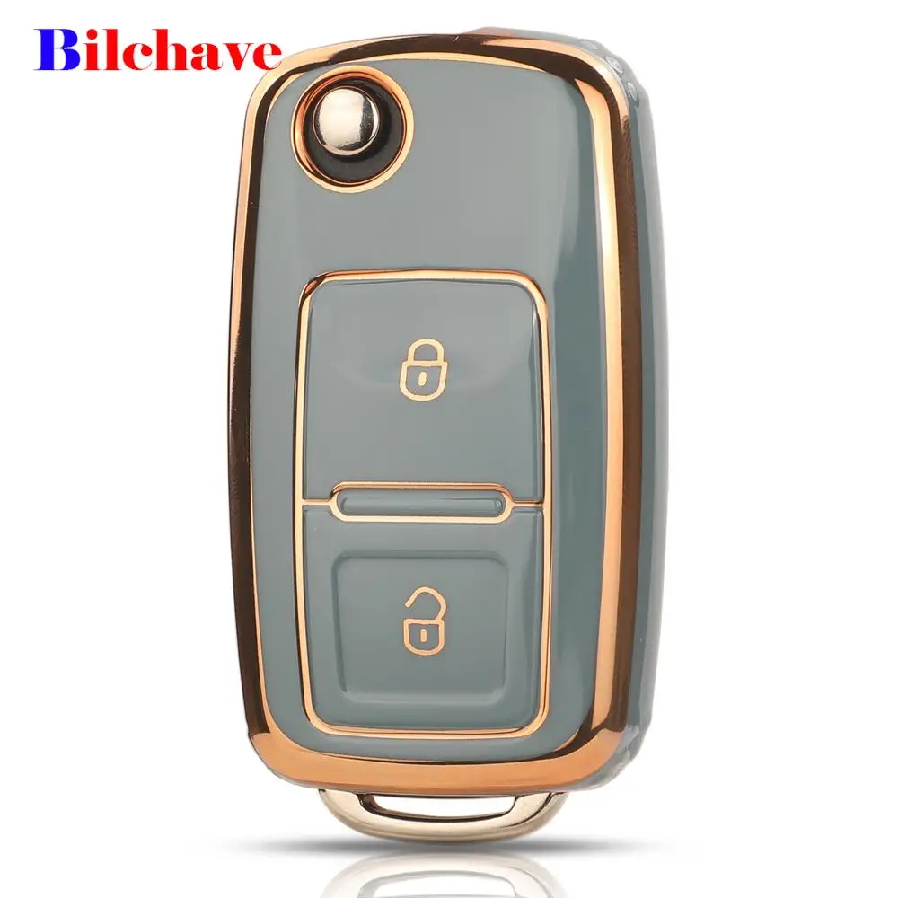 Jingyuqin TPU Car Key Case Cover Shell for VW VVolkswagen Golf 4 5 6 Jetta MK4 Bora Passat Polo Bora Touran Skoda Seat 2 Buttons