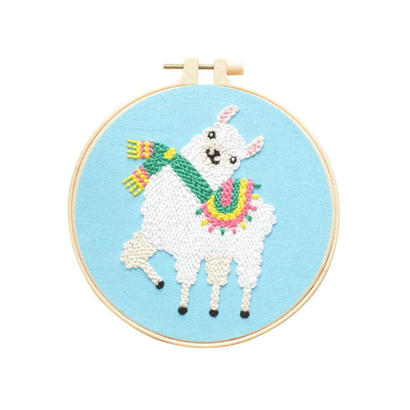 

DIY Funny Cartoon Alpaca Woolen Yarn Stamp Embroider Kit Handmade Craft Poke Punch Needle Kit For Women Beginner