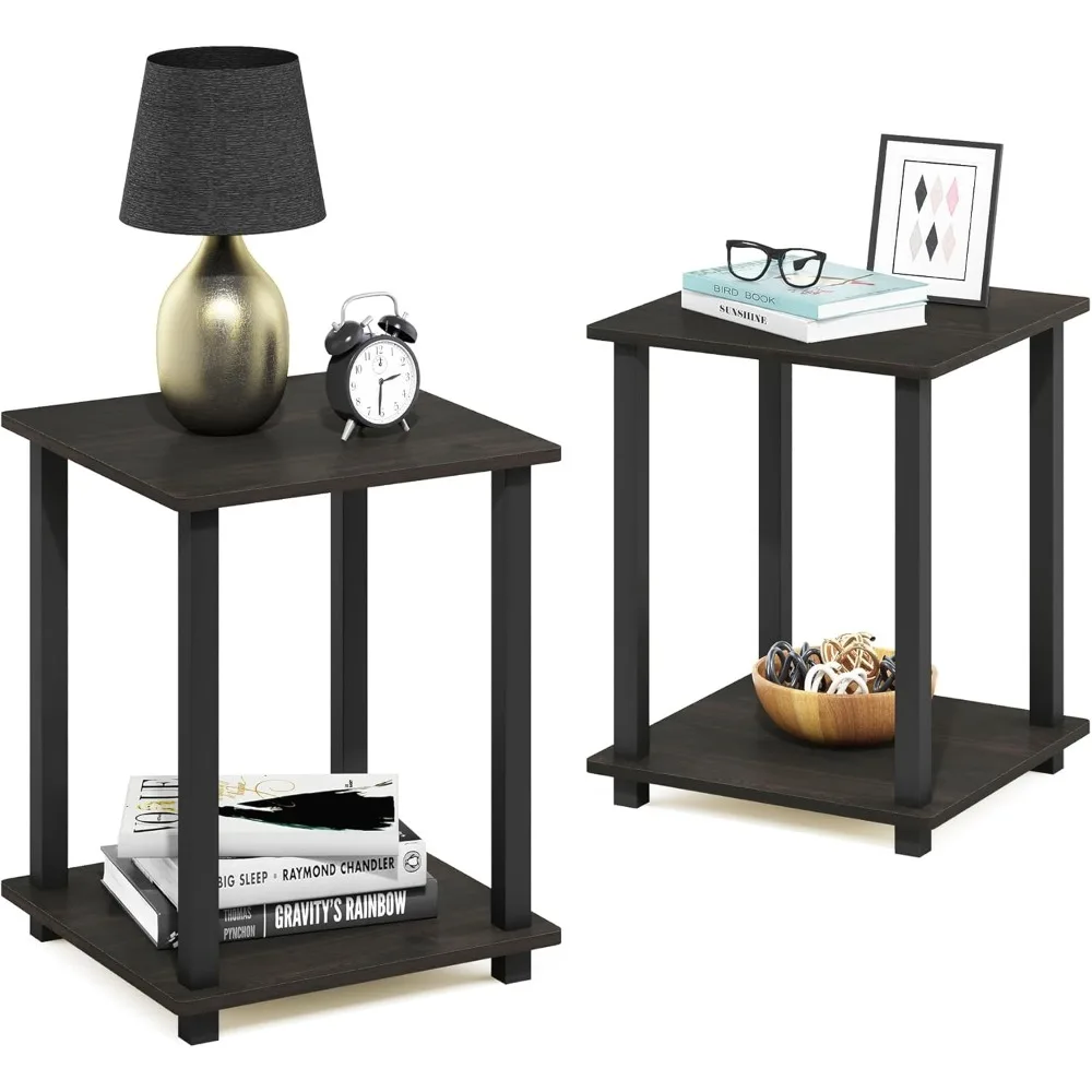 

Simplistic Set of 2 End Table, Espresso/Black