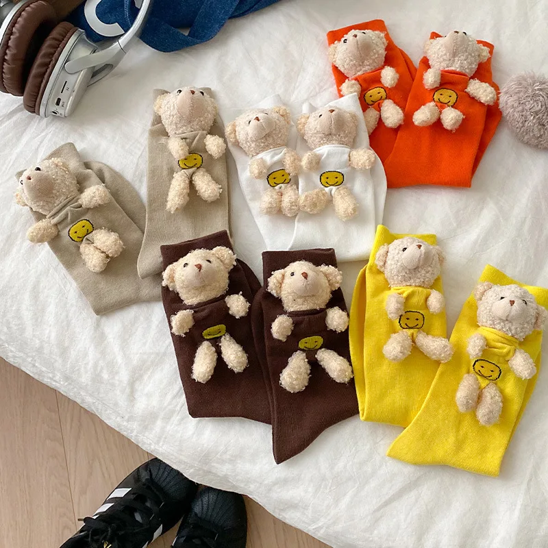 New socks cute bear three-dimensional doll socks accessory socks Hipster socks Solid color pile socks Dongdaemun Korean sock