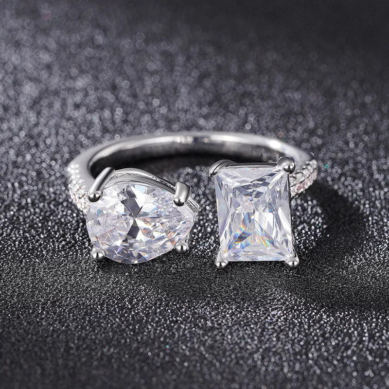 925 Sterling Zilver Rechthoekige Peer Zirconia Opening Ringen voor Vrouwen Luxe Trouwring Accessoires Trendy Sieraden Cadeau