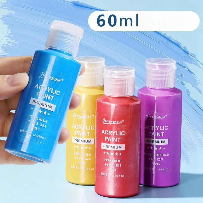 Acrylic Paint Set Art Supplies 6 Colors 60ml Large Capacity Metallic Macaron Fluorescent Pigments for DIY Art Painting Craft