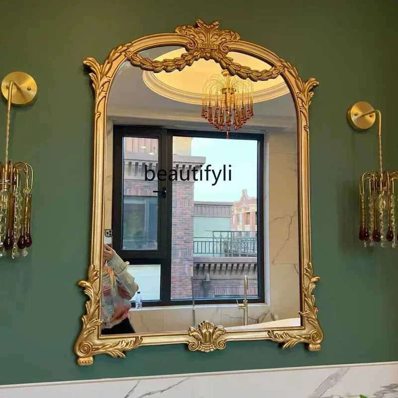 

zxz European bathroom mirror American luxury bathroom wall-mounted anti-fog mirror bathroom engraving retro