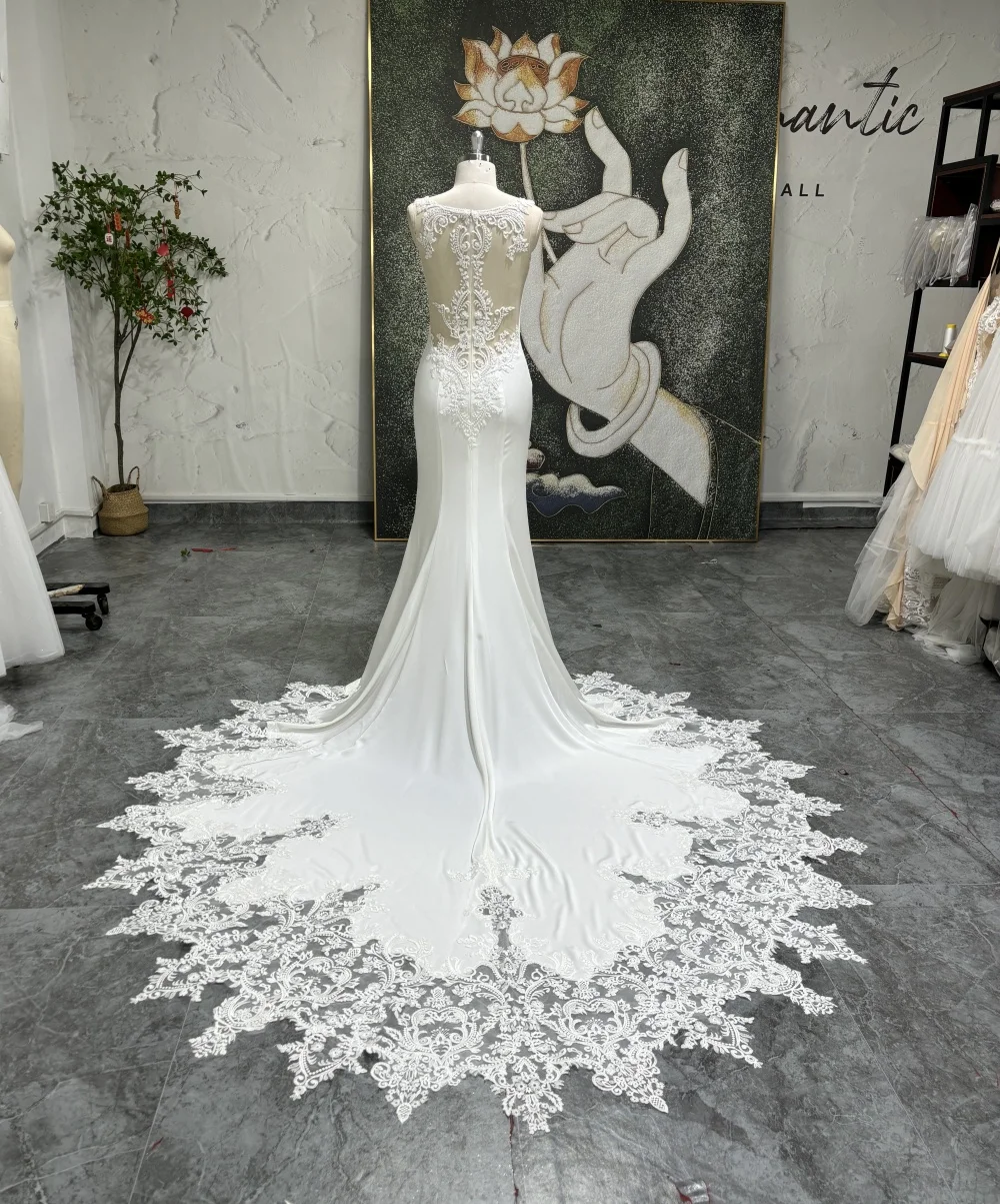 Vestidos de Noiva Sexy Illusion Back Beaded Appliques Chapel Train Mermaid Wedding Dresses Luxury Bridal Gowns