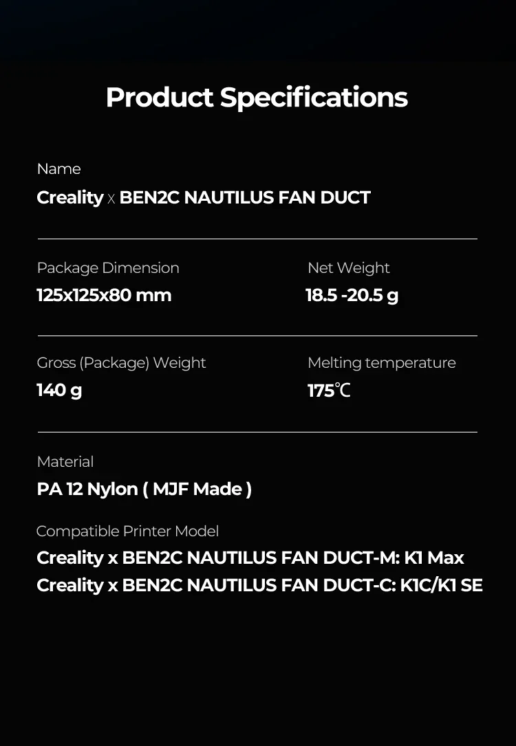 Creality X BEN2C Nautilus Lüfterkanal für K1 Max oder K1C/K1 SE 3D-Drucker, 360° ° Kreisförmiger Kühlstrom, schnelle Kühlung, 3D-Druckerteile – Detail 9