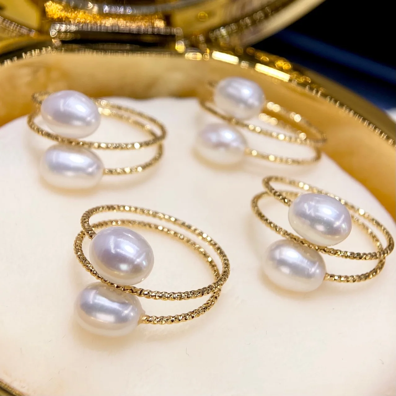 Hot sale natural freshwater rice pearl ring all-matched female rings fashion women jewelry