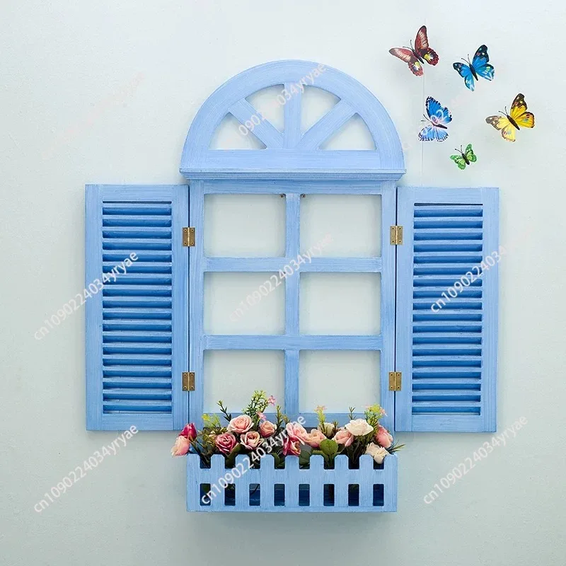 European False Window Simulation Mediterranean Style Shutters Restaurant Wall Decoration Room Decoration Accessories G