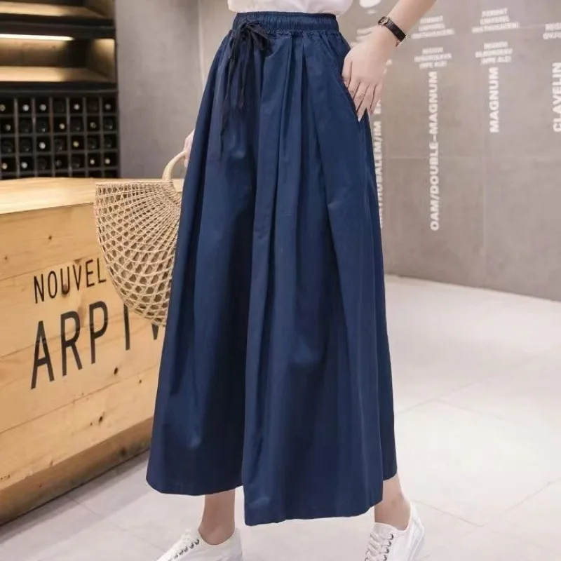 Women's Spring Summer Pockets Elastic Solid Folds Shirring Drawstring High Waist Casual Elegant Sports Office Lady Skirts