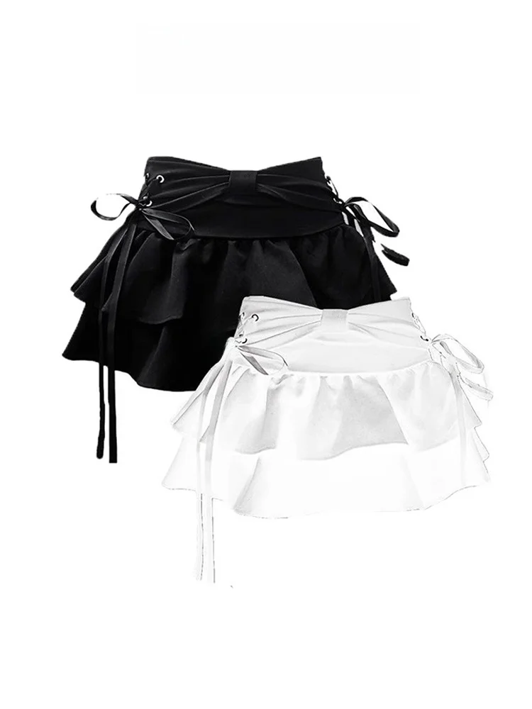 

Y2K Spicy Girl Bla Belted Pleated Skirt Women's Autumn Lace Trim High Waist A-Line Design Sense f-length Skirt Pants