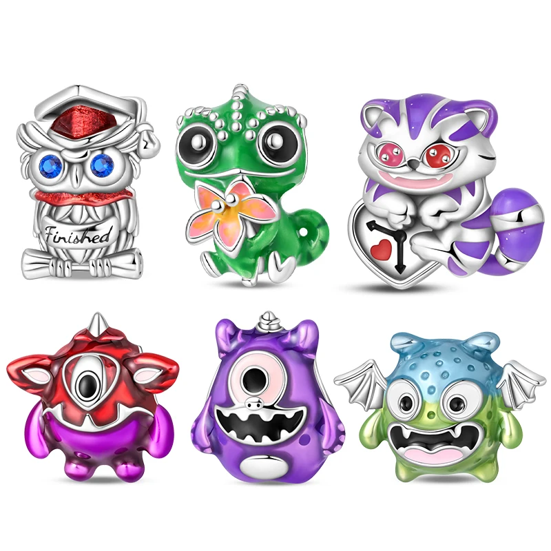 3D Cartoon Chameleon And Monsters Pendants 925 Silver Charm Bead Fit 3mm Original Bracelet Necklace Womens DIY Fine Jewelry Gift