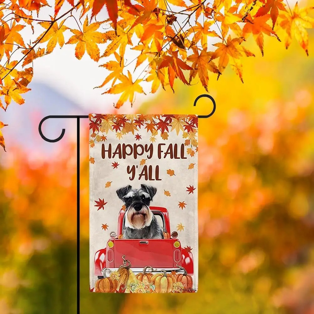 BAGEYOU Happy Fall Y'all Maple Leaf Dog Garden Flag Dachshund in The Red Vintage Truck Harvest Pumpkin Patch Decor Home Bann