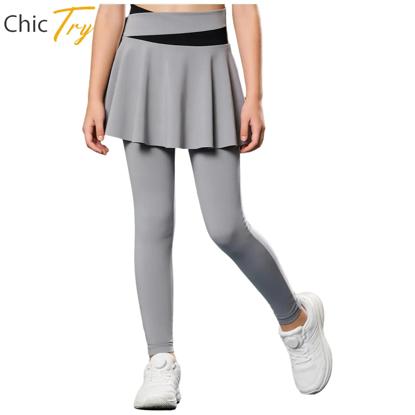 

Girls 2-in-1 Tennis Golf Pantskirt Kid Quick-drying High Waist Stretchy Skirted Leggings Yoga Workout Cycling Running Sportswear