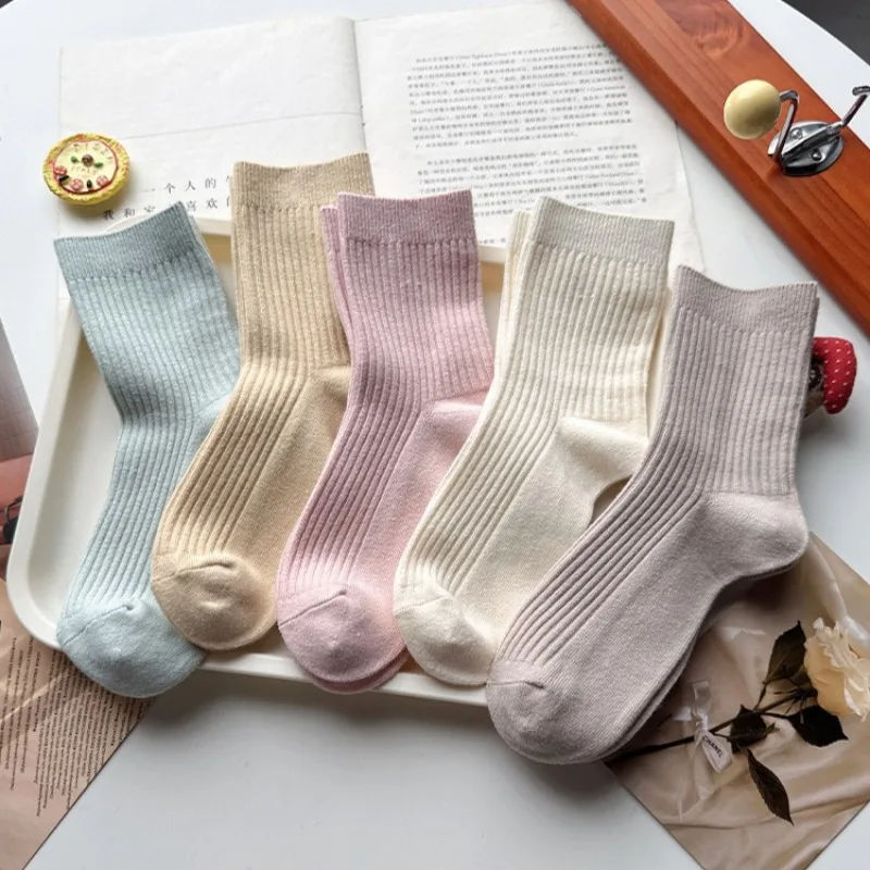 

5 Pairs Cotton Women's Spring and Autumn Winter White Socks Set Warm Long Stocks for Women Casual Loose Socks High Quality 2025