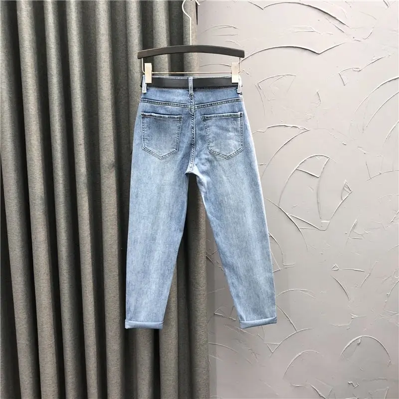 Light Color High Waist Letters Printing Harem Jeans Women2022New Spring Fashion Personality Tappered Tappered Baggy Pants