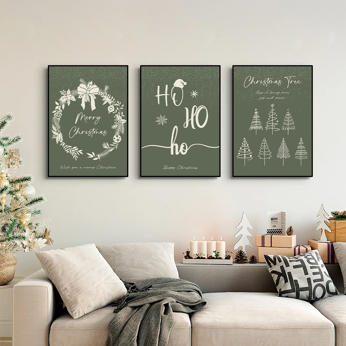 طبعة قماشية حديثة أصلية لشجرة عيد الميلاد ، ملصق أخضر طازج ، رسم جداري ، غرفة معيشة ، غرفة نوم ، ديكور منزلي ، 3 * #4