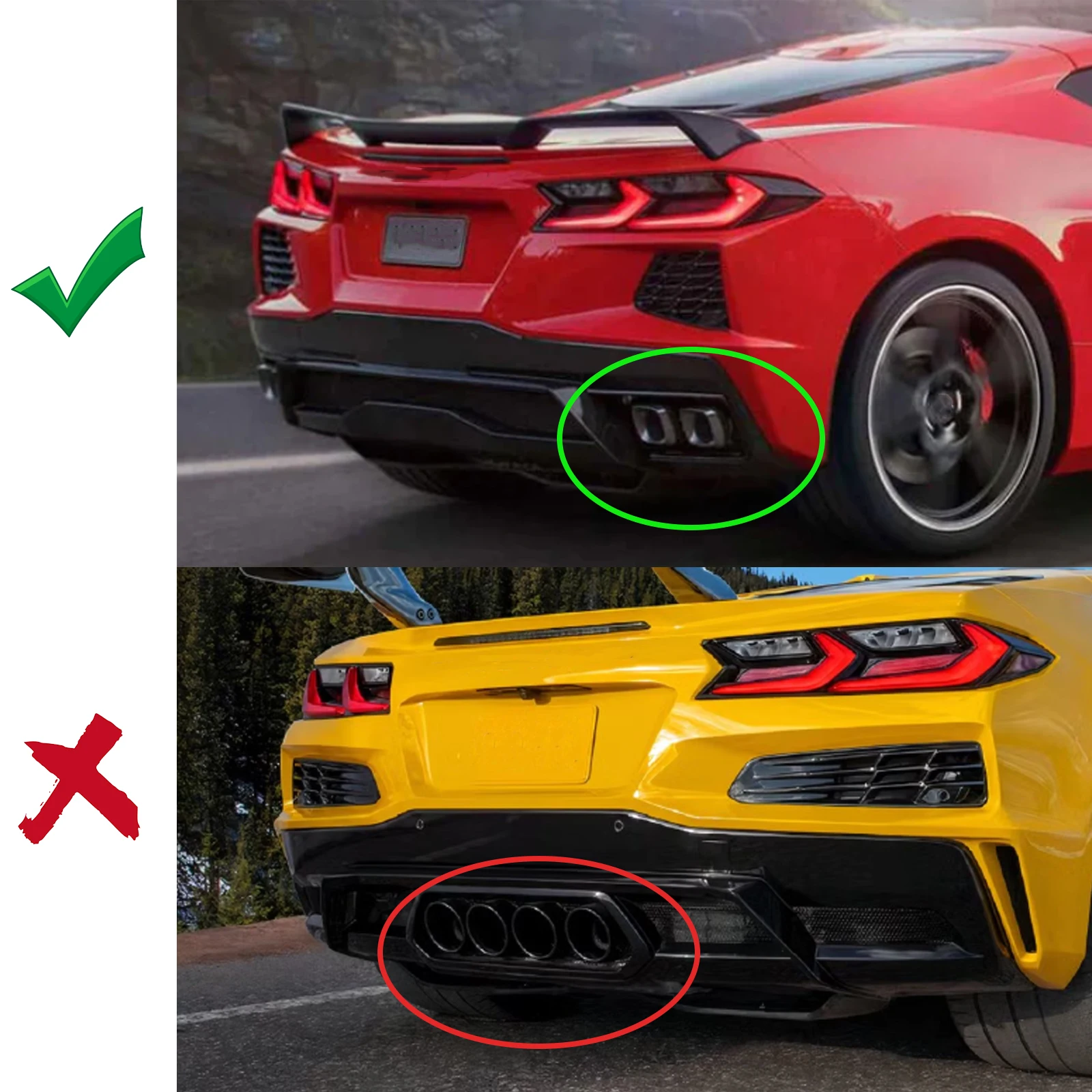 For Chevrolet Corvette C8 Stingray/Z51/E-ray 2020-2025 A Pair Rear Bumper Diffuser Corner Car Accessories Glossy Black Body Kit