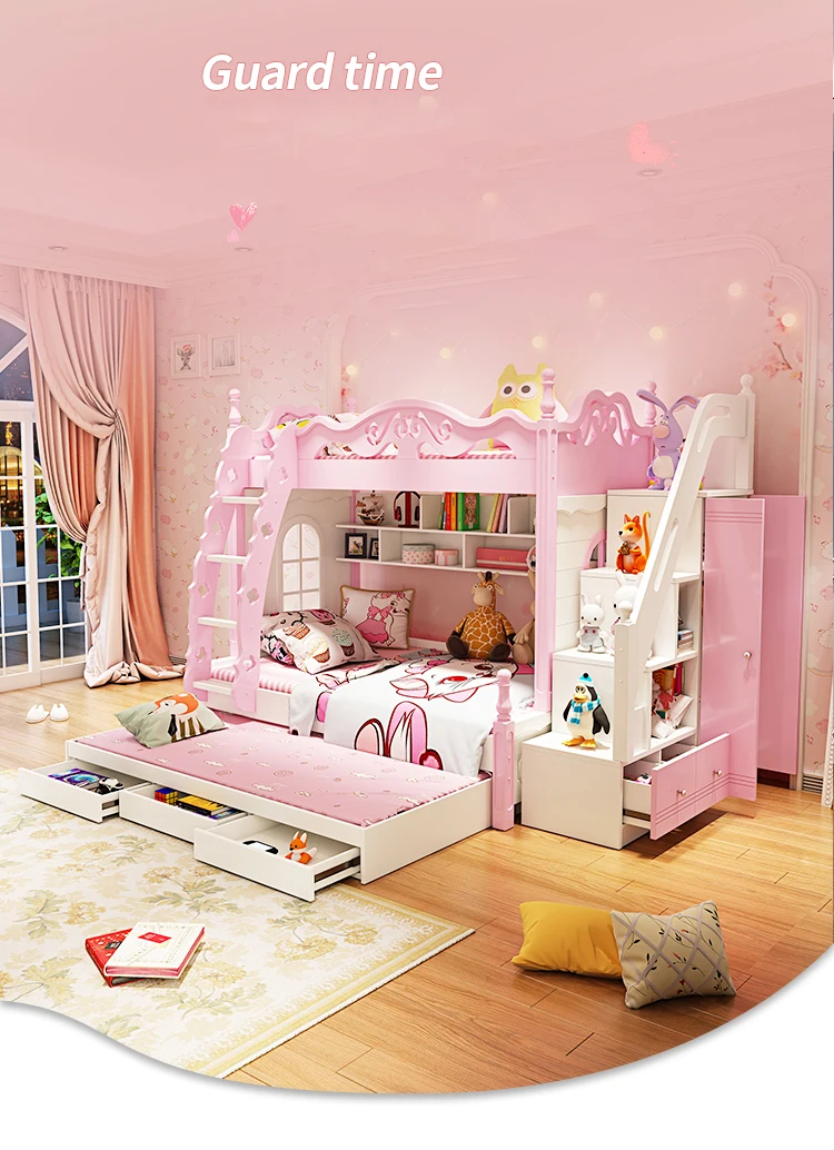 

Bunk Bed Girl Princess Castle Children's Kids Bed High And Low Bed Adult Child Pink Color Kid Bedroom Furniture Girl Child Bed