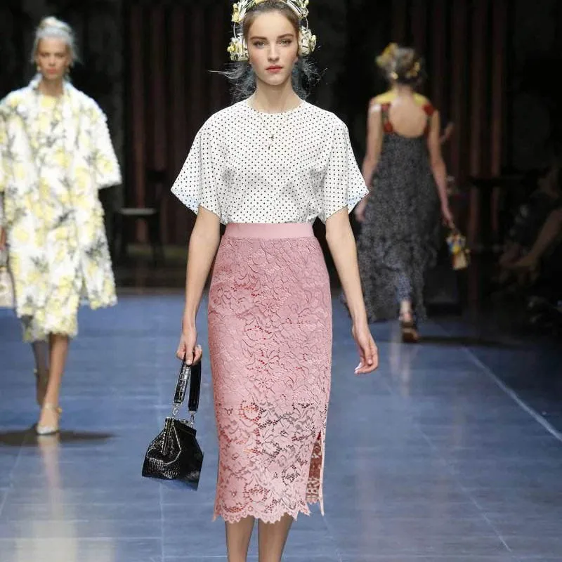 

Ele кружевная юбка-миди с двойным разрезом для похудения, весна-осень, большие размеры, женская нейлоновая хлопковая юбка