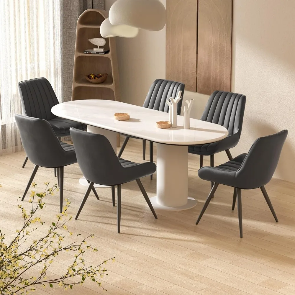 Modern Dining Chairs Set of 4, Comfy Dining Room Chairs with Thick Cushions, Upholstered Fabric Kitchen Side Chairs with Metal L