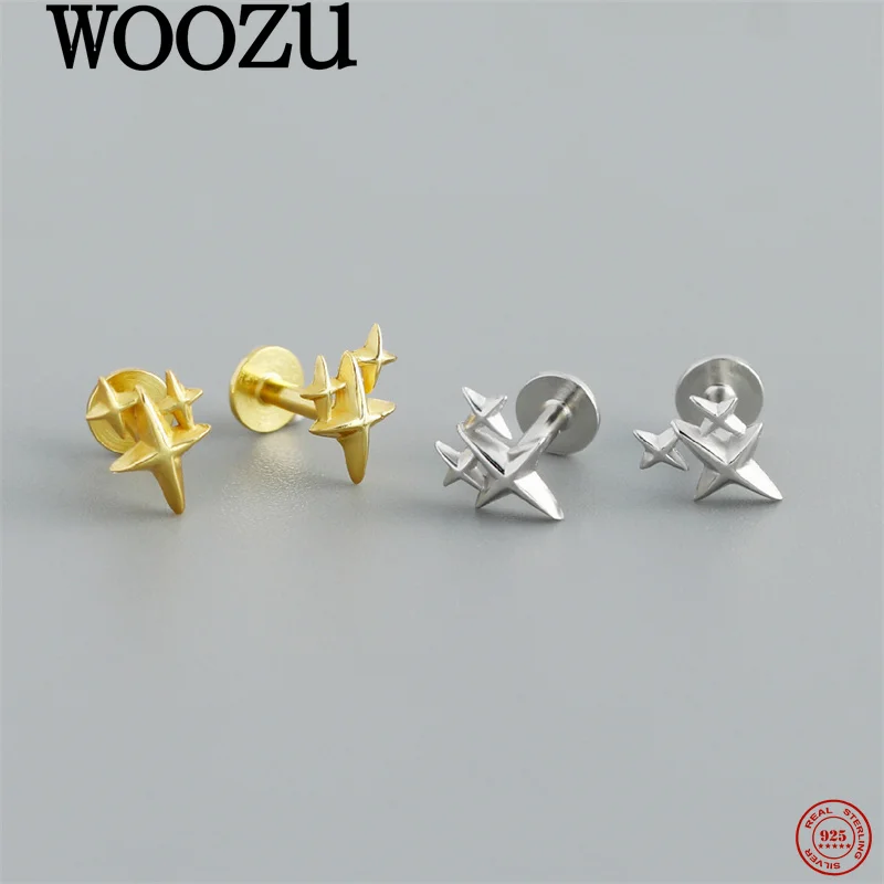 

WOOZU 925 Sterling Silver Delicate Charm Romantic Star Piercing Screw Stud Earrings for Women Party Sweet Girl Jewelry Accessory