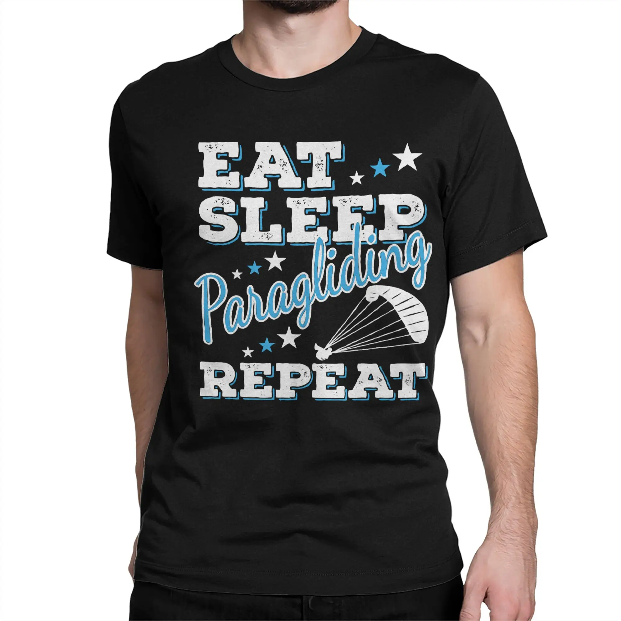 Men Women T-Shirt Eat Sleep Paragliding Repeat Vintage 100% Cotton Tees Short Sleeve  T Shirts Crewneck Clothes Printed