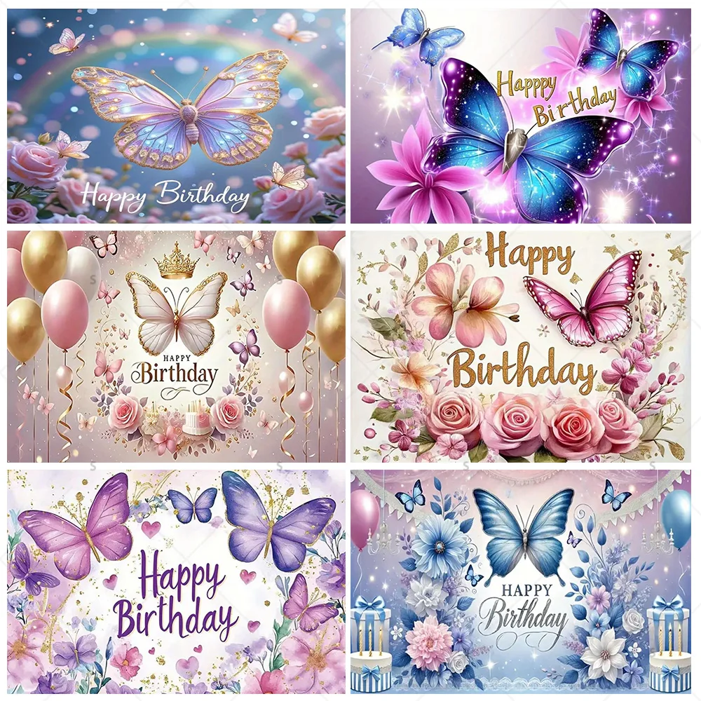 

Dreamy Butterfly Theme Photography Girl Birthday Party Background Decoration Banner Photo Backdrop Baby Shower Decor Supplies
