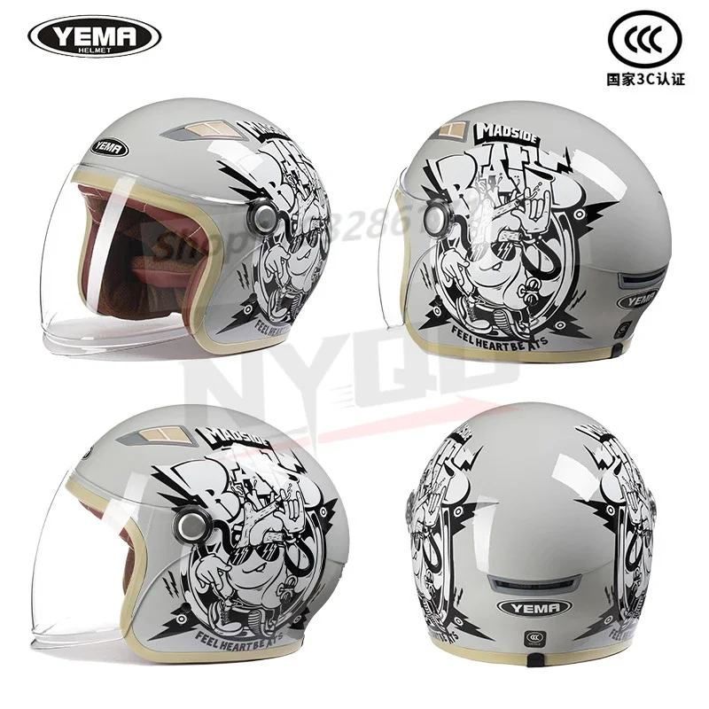 YEMA Retro Motorcycle Half Helmet Motorbike Riding Anti-collision Safety Helm Capacetes De Moto 