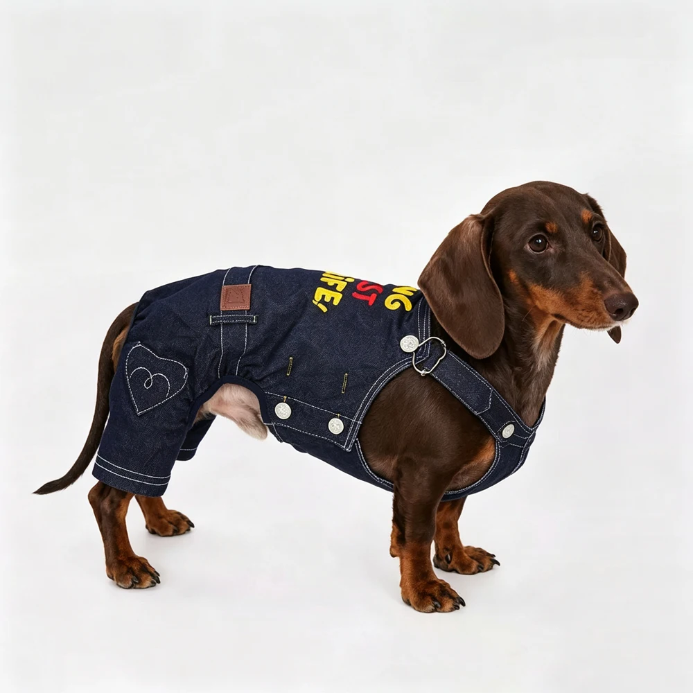 Peto vaquero vintage japonés azul con bordado para perro salchicha - imagen 3