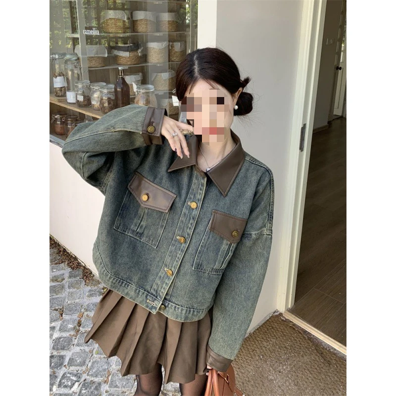 Retro Maillard Denim Short Coat for Women Spring and Autumn New Style High end Super Good-looking Small Jacket Top