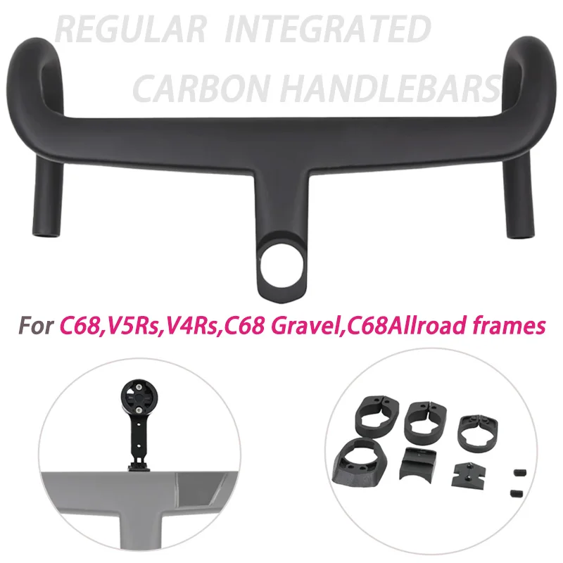 NO LOGO Integrated Road Bike Handlebar 28.6mm Internal Routing Drop Bar for V5Rs V4Rs C68 Gravel/Allroad 370-430mm 80-120mm Stem