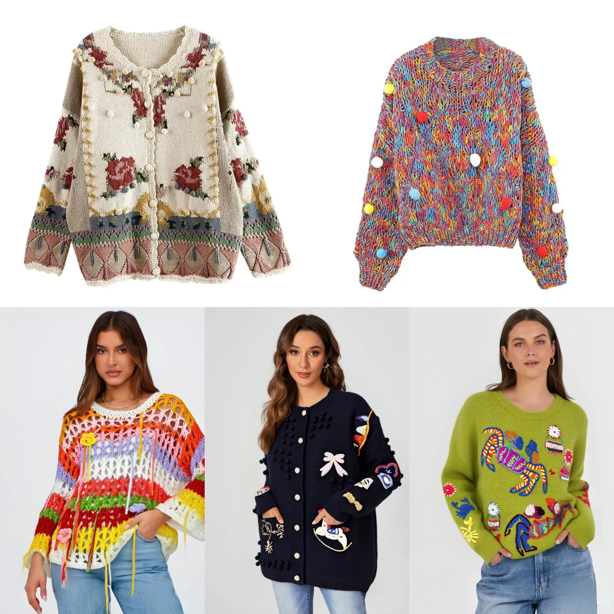 

Европейский и американский ретро-стиль, тяжелая промышленность, вязаный цветочный дизайн, женский свитер, вязаный свитер в богемном стиле