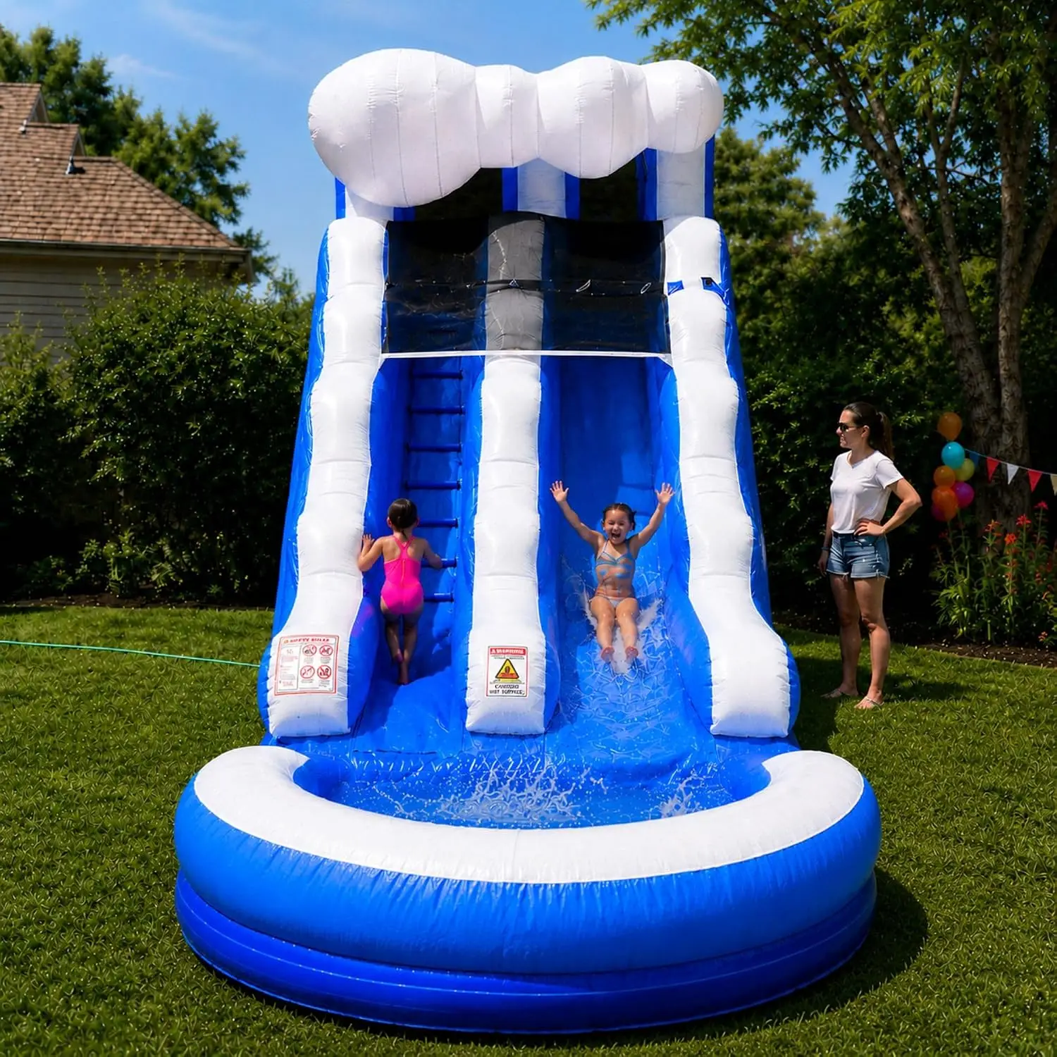 Inflatable Water Slide, 15 Foot, Blue, with Included Air Blower