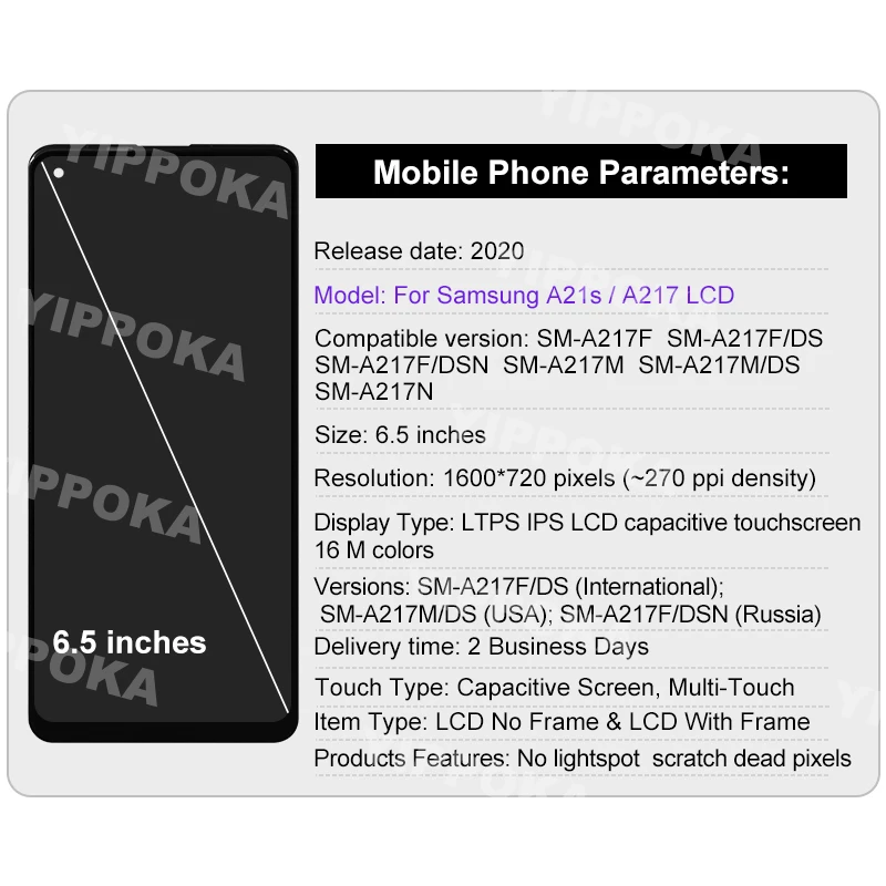 For Samsung Galaxy A21S LCD Display A217 LCD SM-A217M/DS Touch Screen Digitizer For SM-A217F/DS Display SM-A217F/D Replace Parts